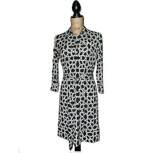 DONNA MORGAN BLACK & WHITE CHAIN LINK STRETCH SHIRT DRESS SIZE 2